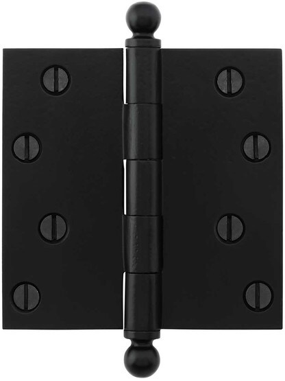 4-Inch Cast Iron Door Hinge With Ball Finials in Matte Black
